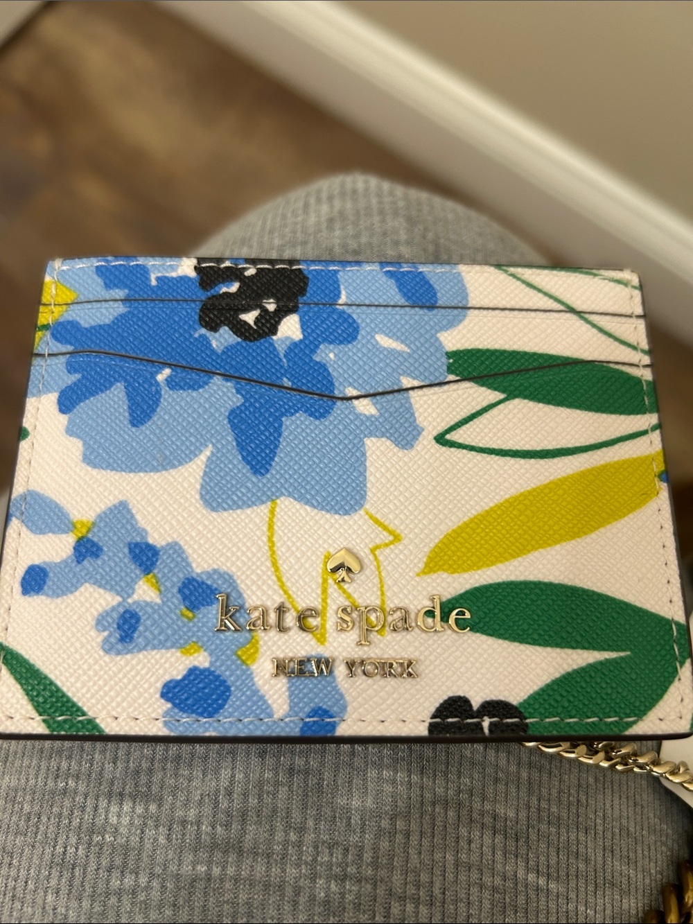 kate spade White Floral Card Holder with Blue & Green Accents